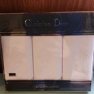 Vintage Christian Dior White Monogrammed Handkerchief Set